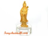 Golden Standing Guan Yin on Glass Base