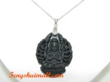 Thousand Armed Guan Yin Pendant Necklace (Black)